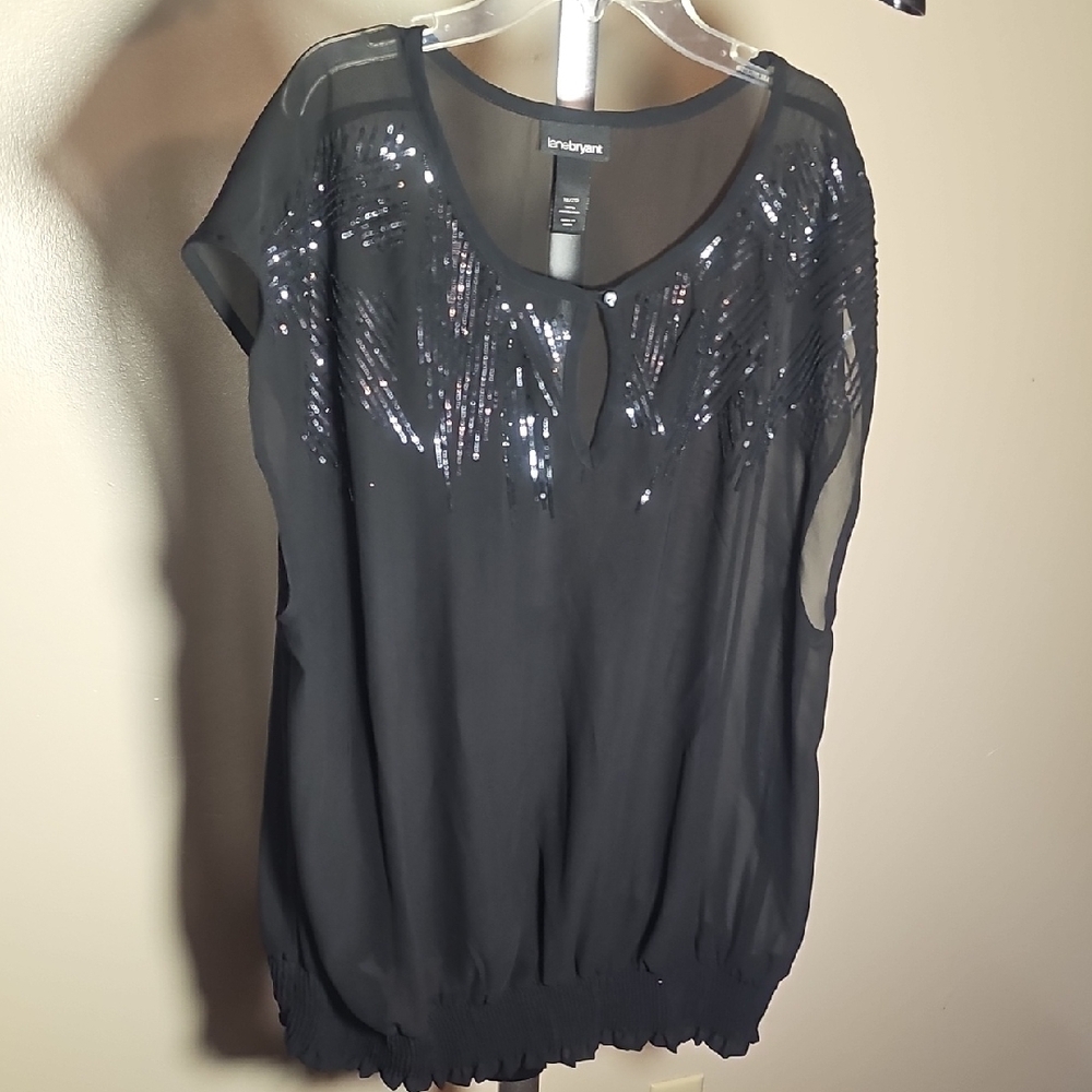 Lane Bryant black Sequin Blouse Relaxed Style